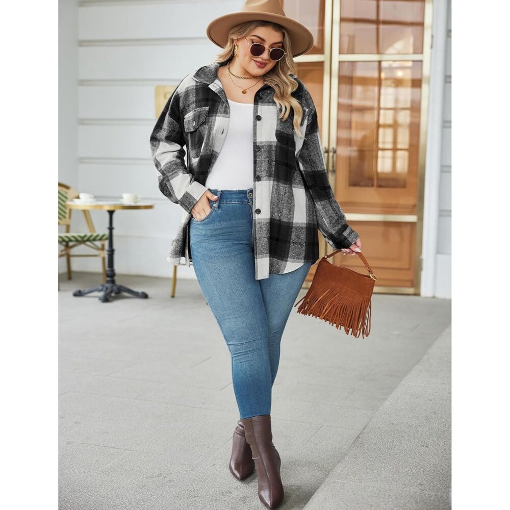 Women’s Plus Size Flannel Shacket Button Down Lon… - image 4